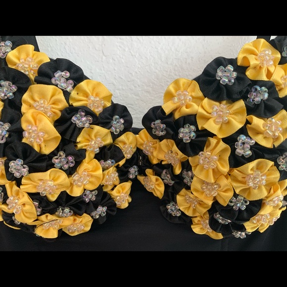 Beaded Fancy Yellow & Black Underwire Top - Picture 3 of 8